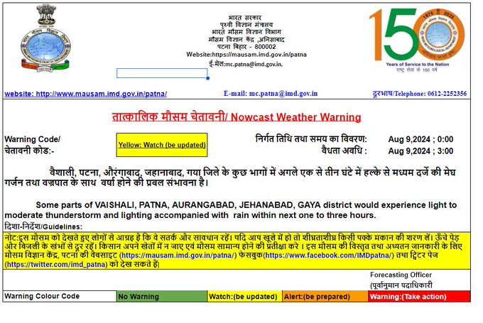 बिहार में भारी बारिश की चेतावनी हुई जारी,कई जिलों में वज्रपात के साथ होगी मेघगर्जन 1 1000367340