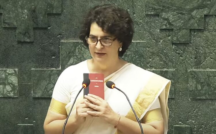  प्रियंका ने ओम बिरला का हाथ जोड़कर किया अभिवादन,संविधान की कॉपी लेकर ली शपथ