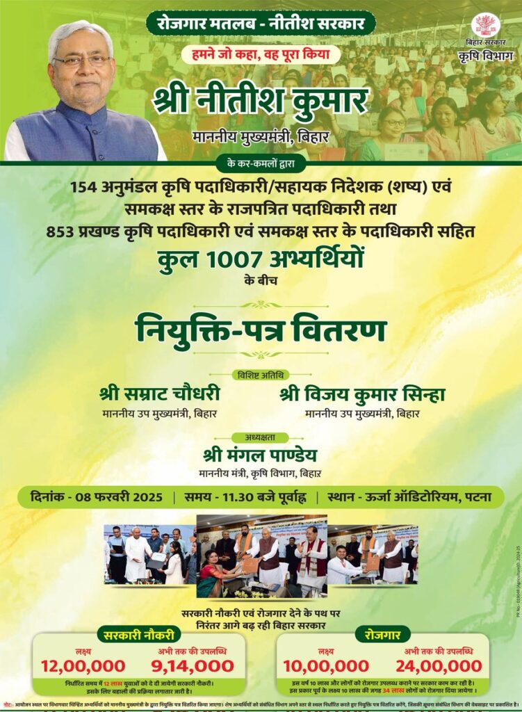 मुख्यमंत्री नीतीश कुमार आज कृषि पदाधिकारियों को देंगे नियुक्ति पत्र,दोनों डिप्टी सीएम रहेंगे मौजूद 1 1000474969